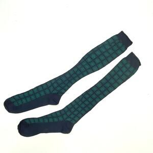 Valentino Grid Long Stocking Socks Blue Green